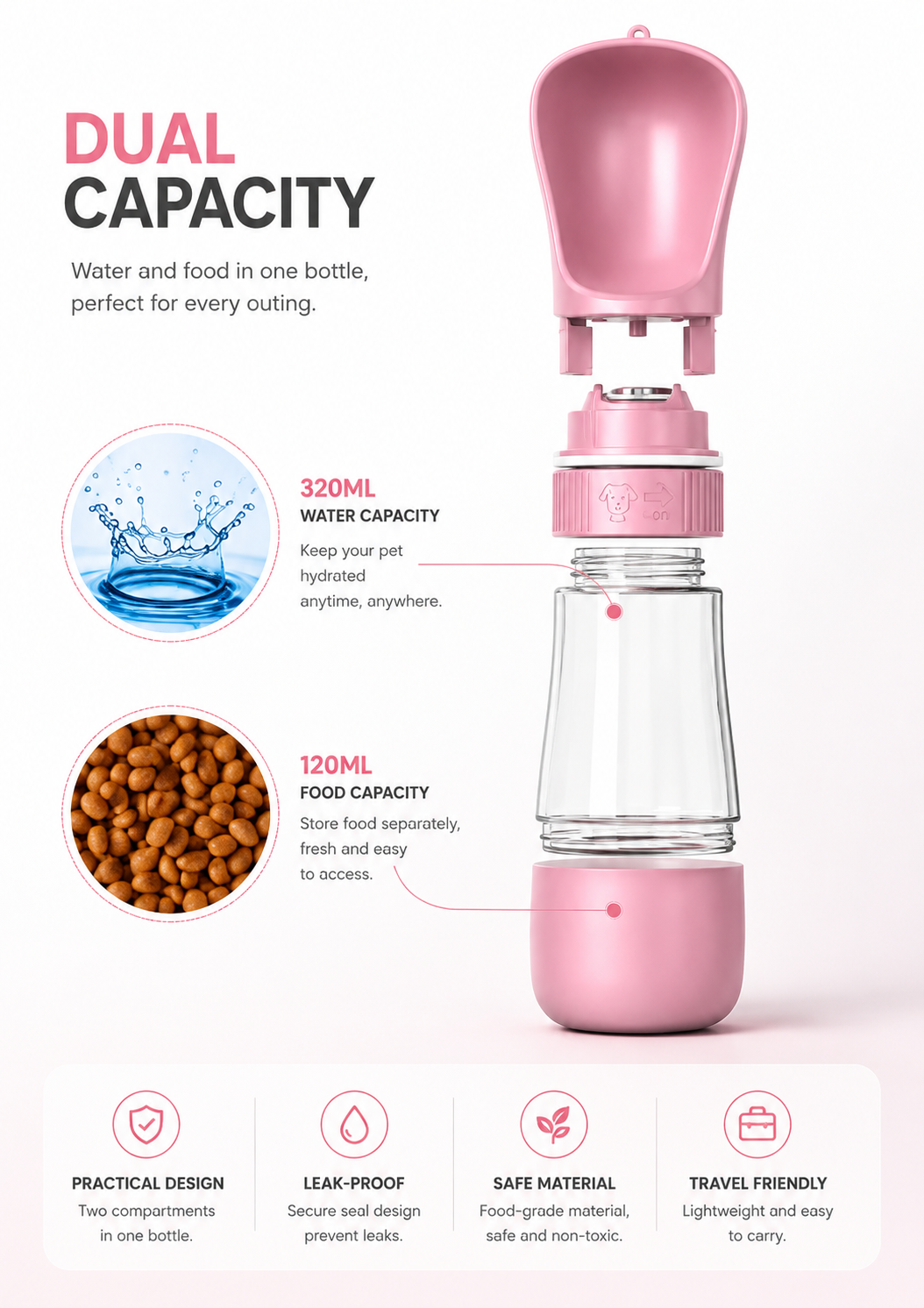 Portable Cat Dog Water Bottle Food Feeder Velmoura
