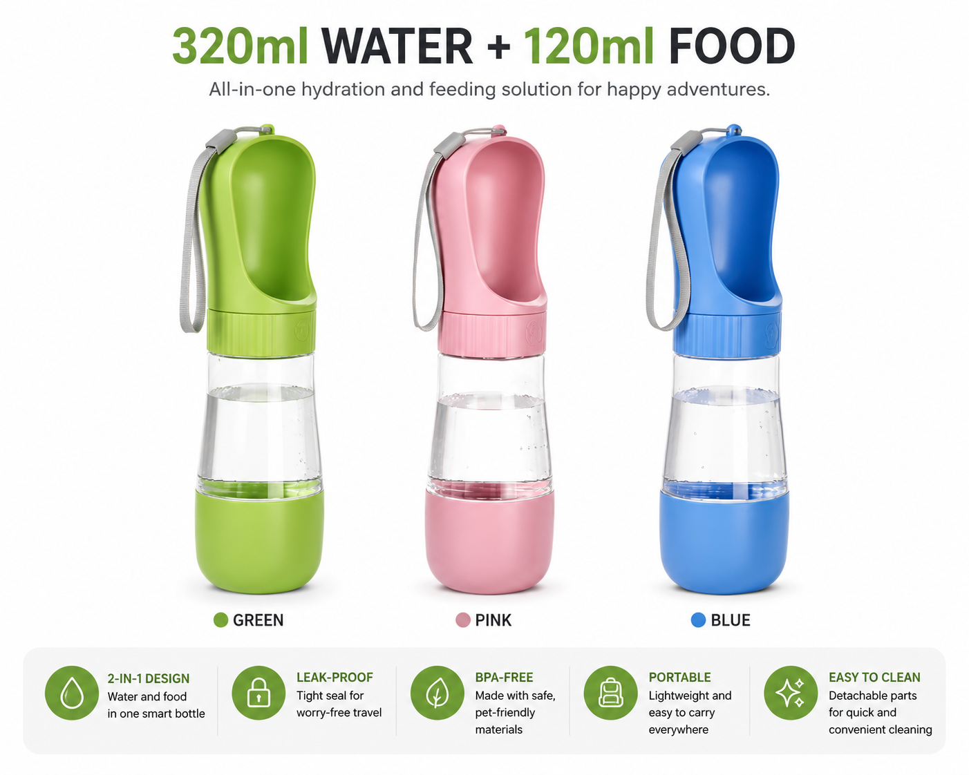 Portable Cat Dog Water Bottle Food Feeder Velmoura